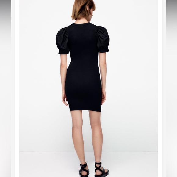 NWT- Zara Black Puff Sleeve Dress Size M - Picture 4 of 10